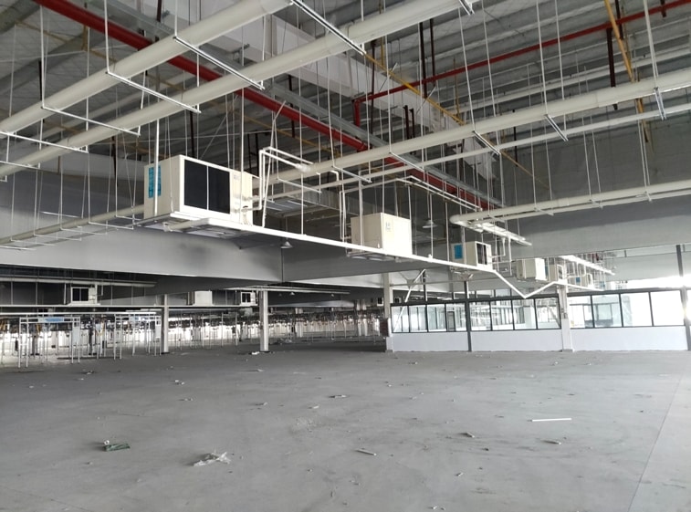 大型工業廠房車間整體降溫，應用工業省電空調-臥式軸流機組